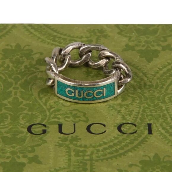 Authentic Gucci Sterling Silver Tag chain ring - Picture 1 of 10